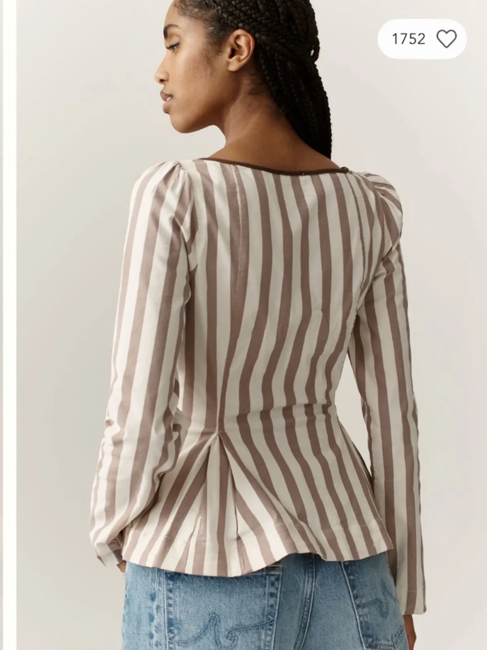 NWT Anthropology Neutral Stripe Square-Neck Peplum Top - Picture 2 of 2